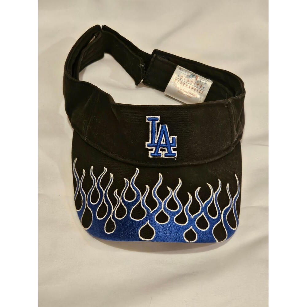 Youth Vintage LA Dodgers Black Visor with Blue Flame Embroidery